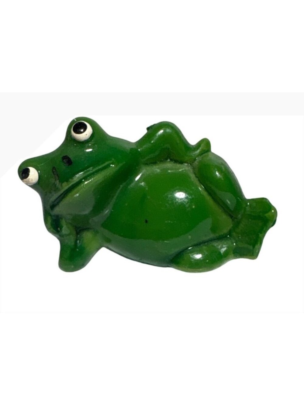 Vintage Green Ceramic Frog Figurine Reclining Pose 2 Inches